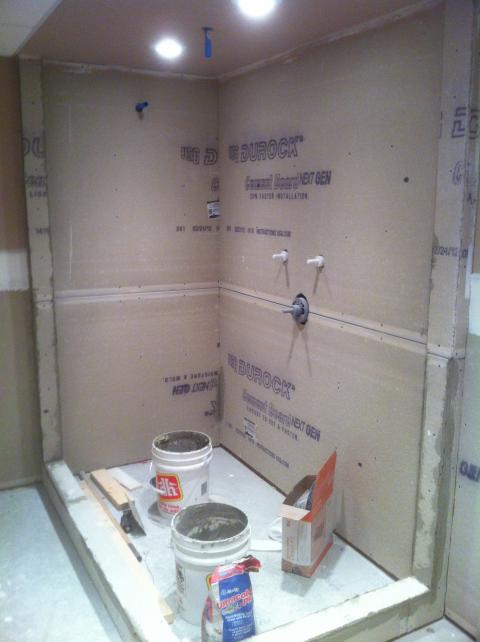 Shower Curb framed in ( Rock board install ) almost tile ready